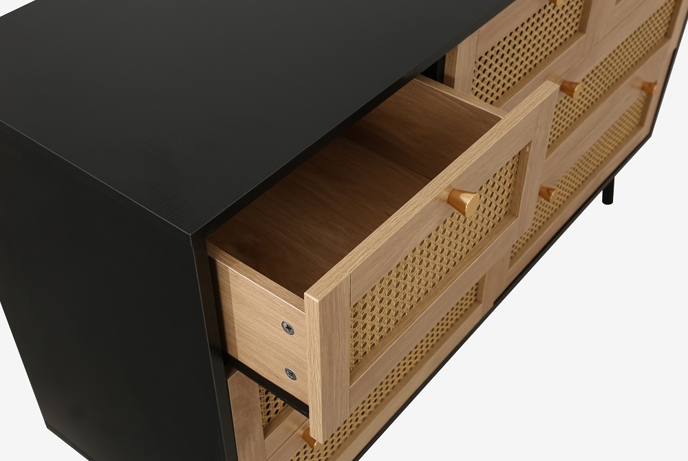 Product photograph of Croxley Black Rattan Wide 7 Drawer Chest from Choice Furniture Superstore.